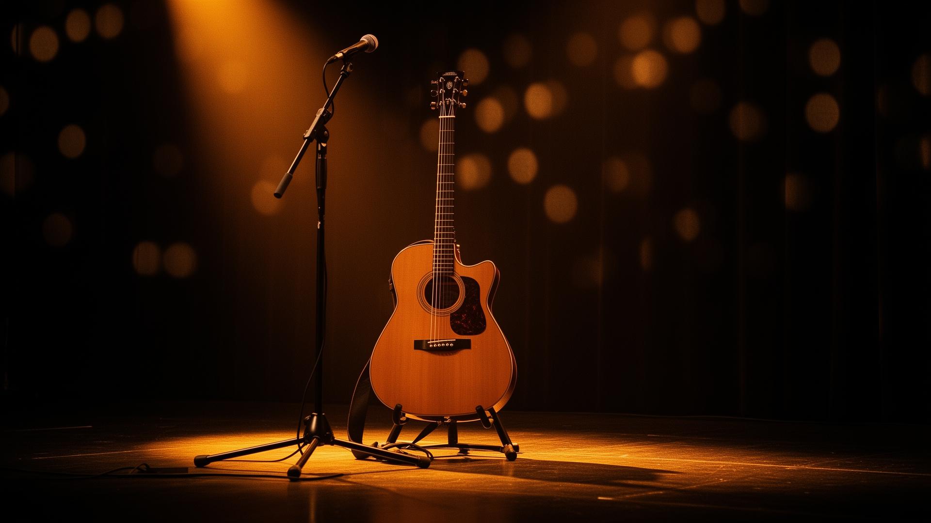 Acoustic guitar on stage at a corporate gala